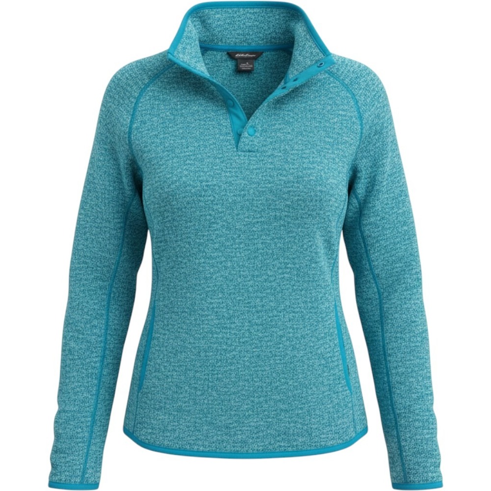 Eddie Bauer Pullover Sweater Womens Large Teal Snap Closure Pouch Pocket Heather